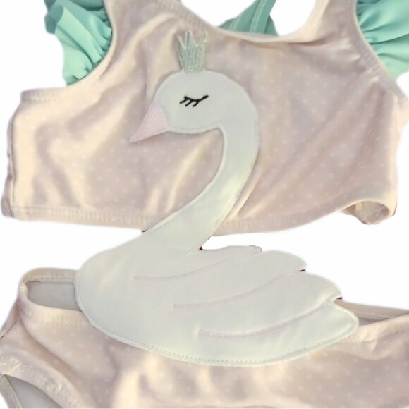 Sol Swim Swan Baby Swimsuit Pink Polka Dot sz 18M Girls Bikini/OnePiece - Picture 2 of 4